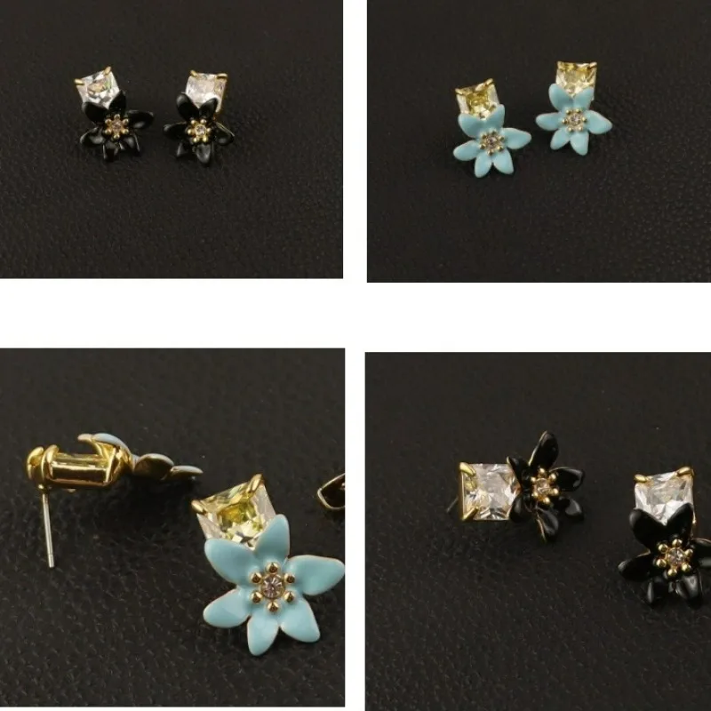 Fashion New Style Enamel Zircon Inlaid Earrings Small Fresh Color Glazed Flower Stud Earrings High-end Women's Earrings Jewelry