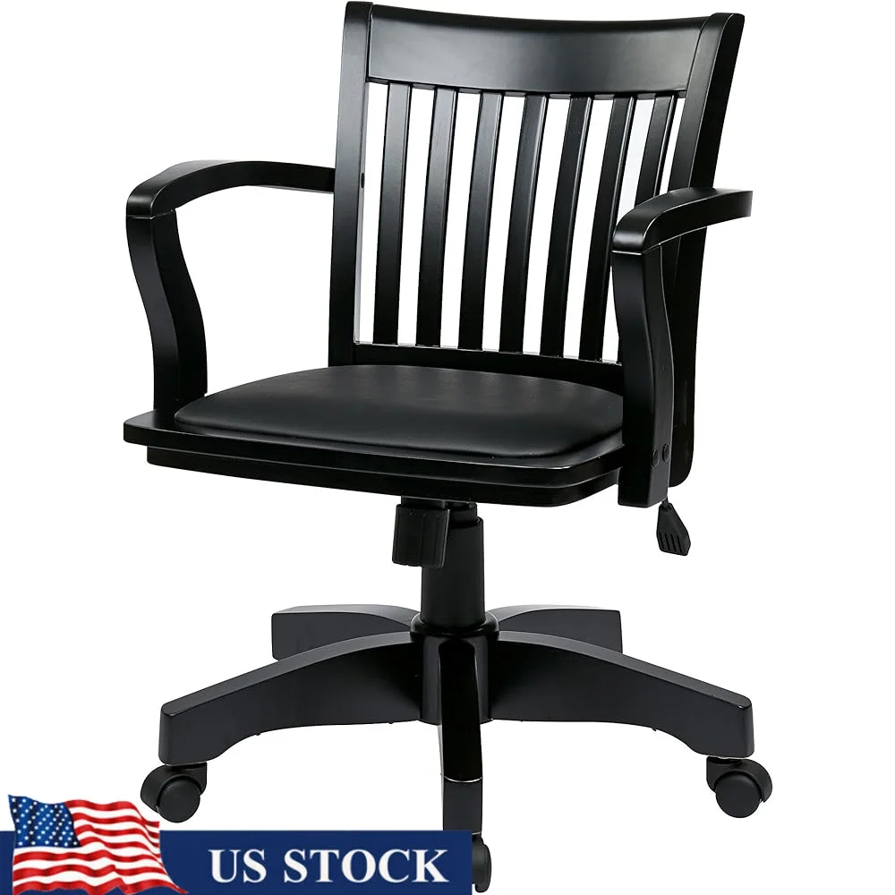 

Deluxe Wood Banker's Chair Adjustable Height Padded Seat Locking Tilt Modern Home Office Furniture