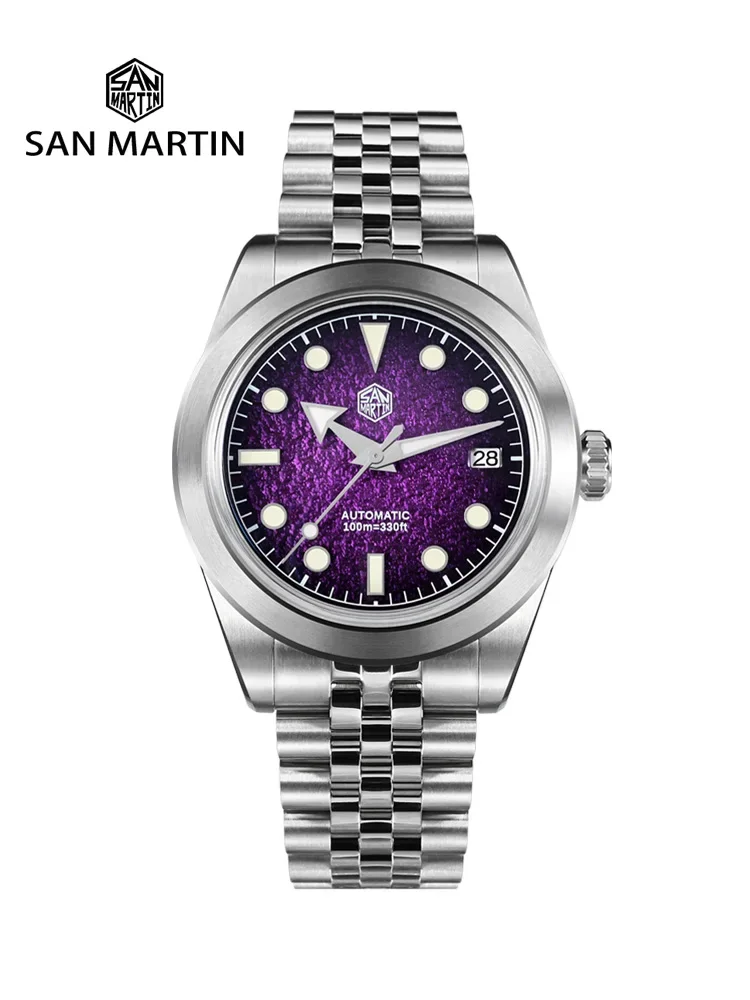

San Martin SN0053 39 мм мужские часы с эмалевым циферблатом NH35 автоматические механические деловые часы с сапфировым стеклом светящиеся водонепроницаемые часы 100 м