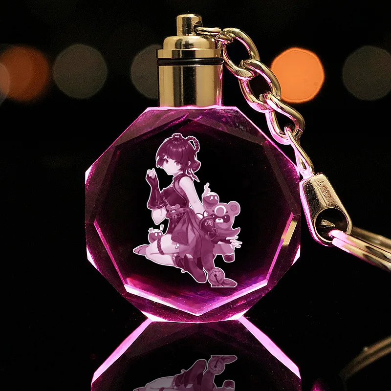 Anime Genshin Impact Kristall leuchtenden Schlüssel bund echte Action figur Rucksack Schlüssel bund Modell Kinderspiel zeug führte Geburtstags geschenke