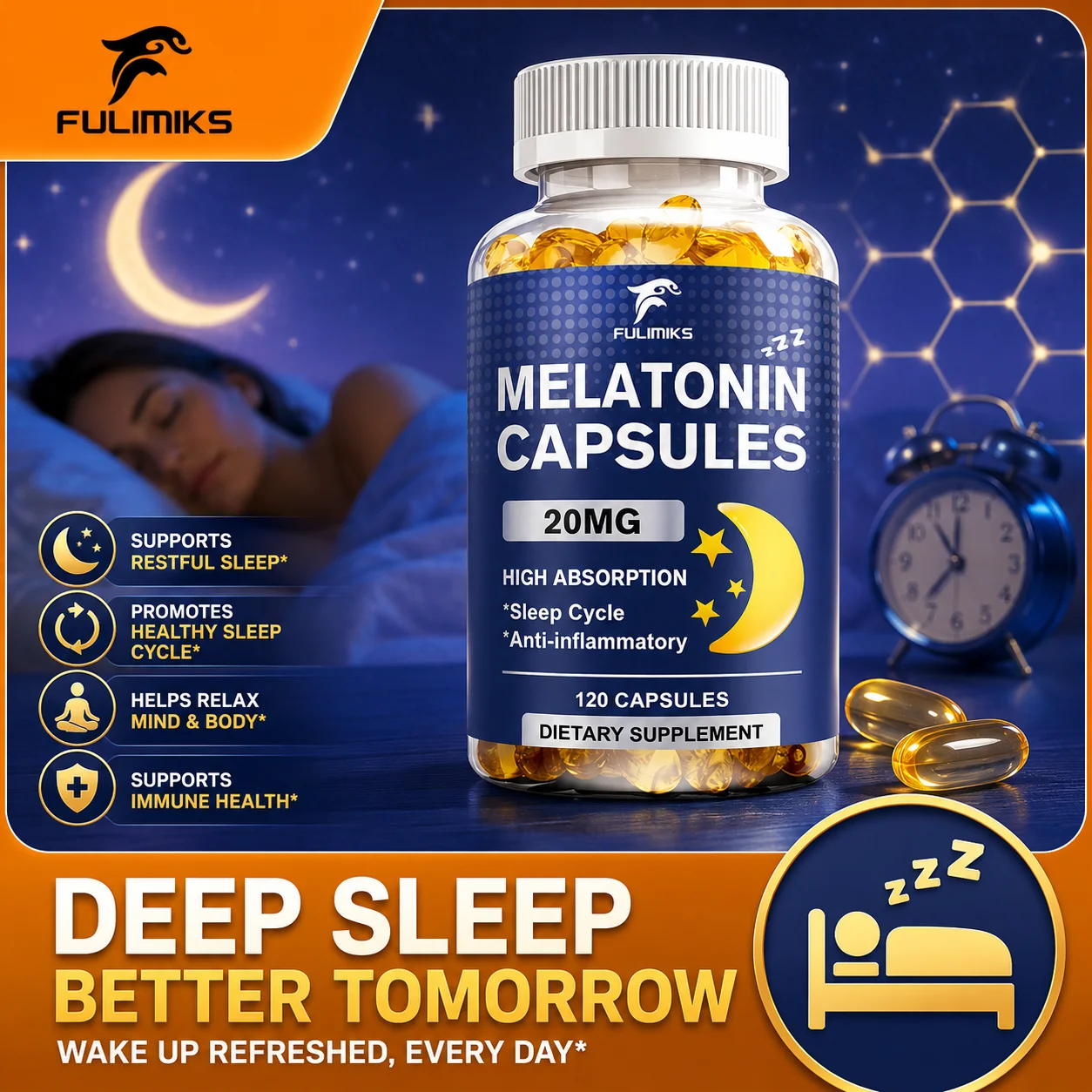 

High Absorption Melatonin 20MG Supplement, Supports Natural Sleep, Reduces Stress, Aging & Nervous System Health for Men & Women