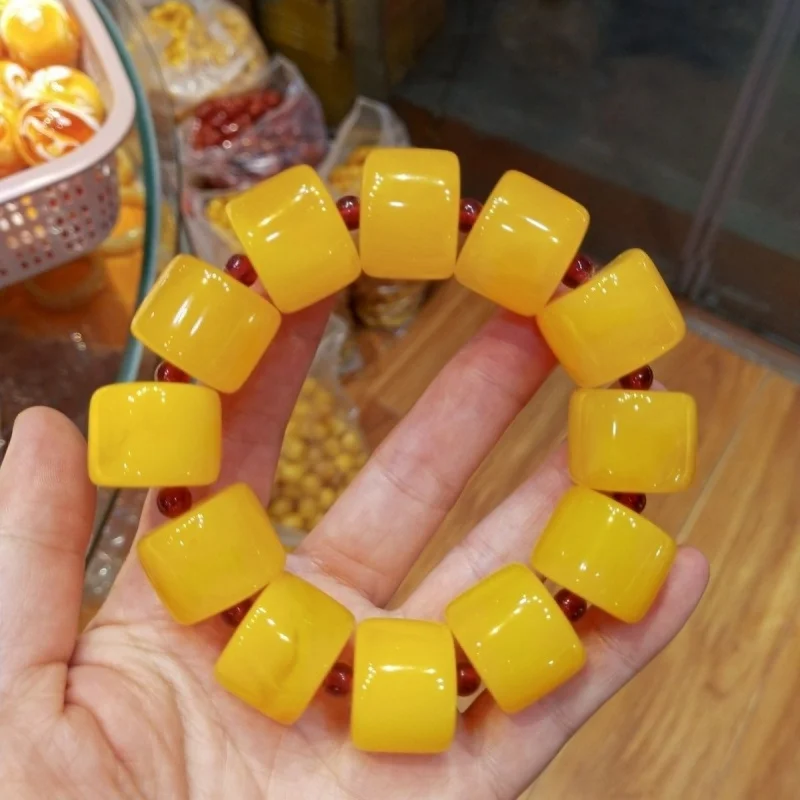 Natürliche Boutique Gelbes Hühnerfett Bienenwachs Armband Gelbes Hühnerfett Große Fassperlen Bienenwachs Bernstein Armband Heißer Verkauf