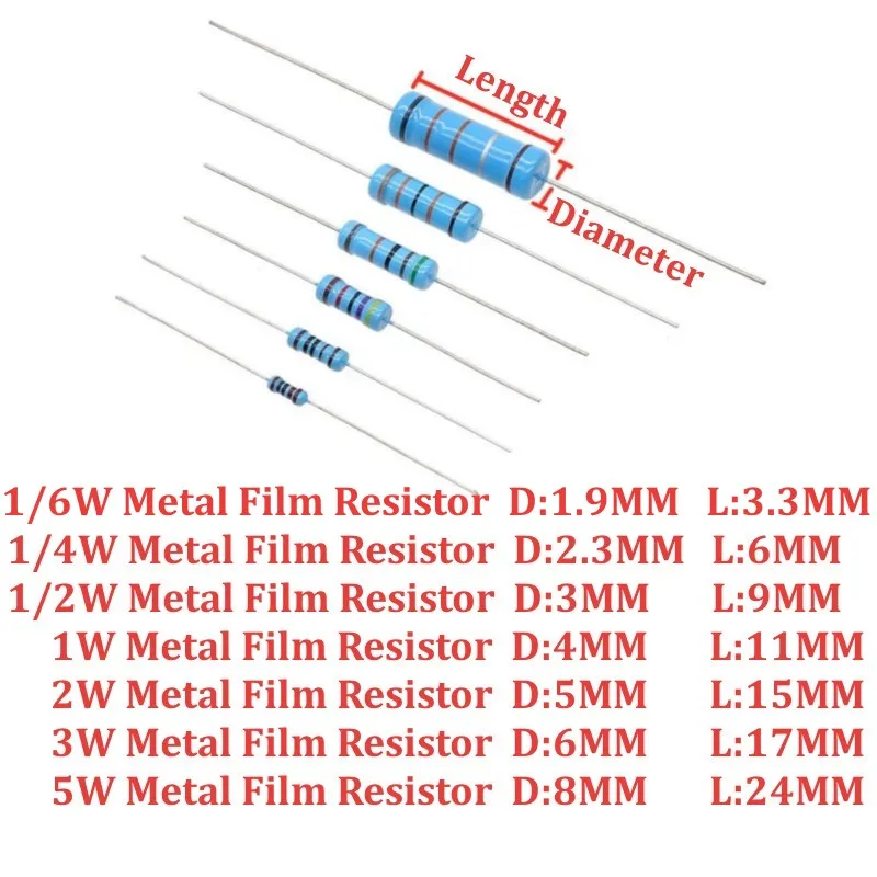 Imagem -03 - Jogo do Resistor do Filme do Metal 01 Ohms750 Ohms 1k Ohm820k Ohm 60 Valor x 10 Pcs = 600 Pcs Amostra Jogo 1w