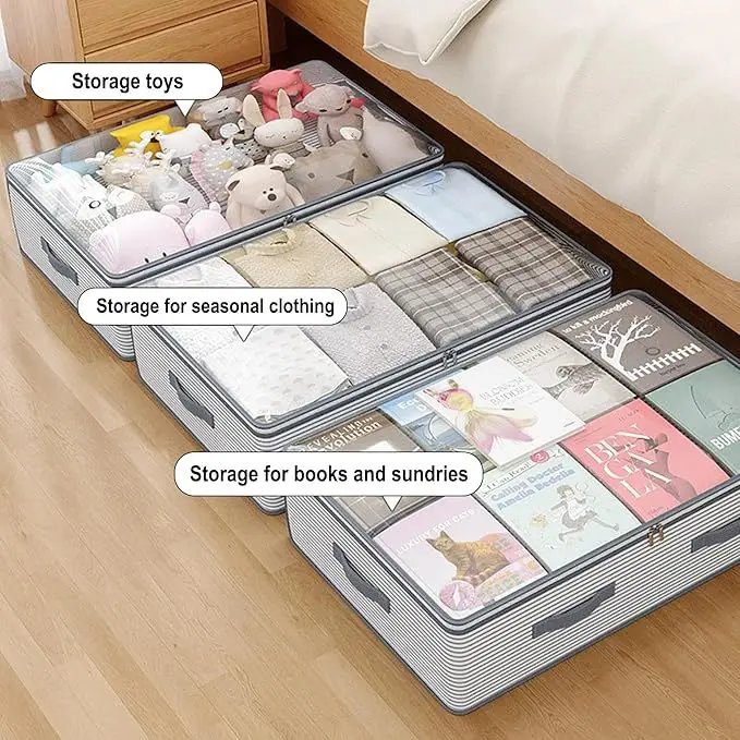 Bedside Storage Bag Household Transparent Visual Thickened Fabric Dust-proof Clothes Quilt Flat Storage Bag Under The Bed