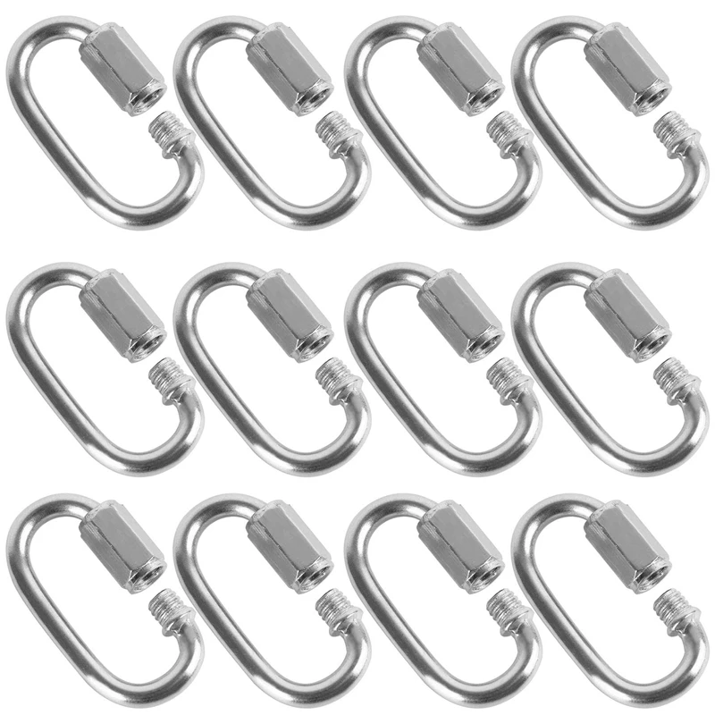 12 Pcs Quick Link M4 4MM Stainless Steel Chain Connector,Heavy Duty D Shape Locking Looks For Carabiner, Max.Load 500 Lb