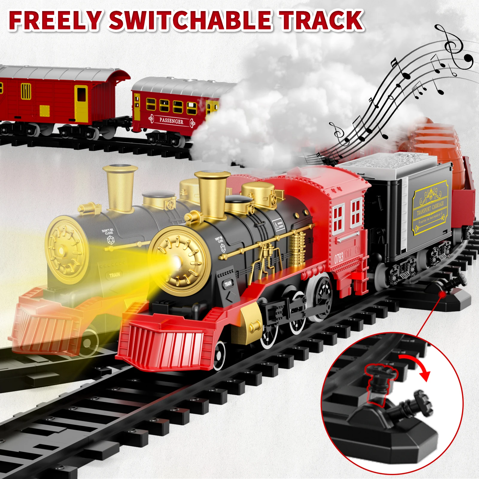 Train Set Toys for Kids, Christmas Train Sets Toys for Kids W/Smokes, Light & Sound Include 6 Car and 28 Tracks