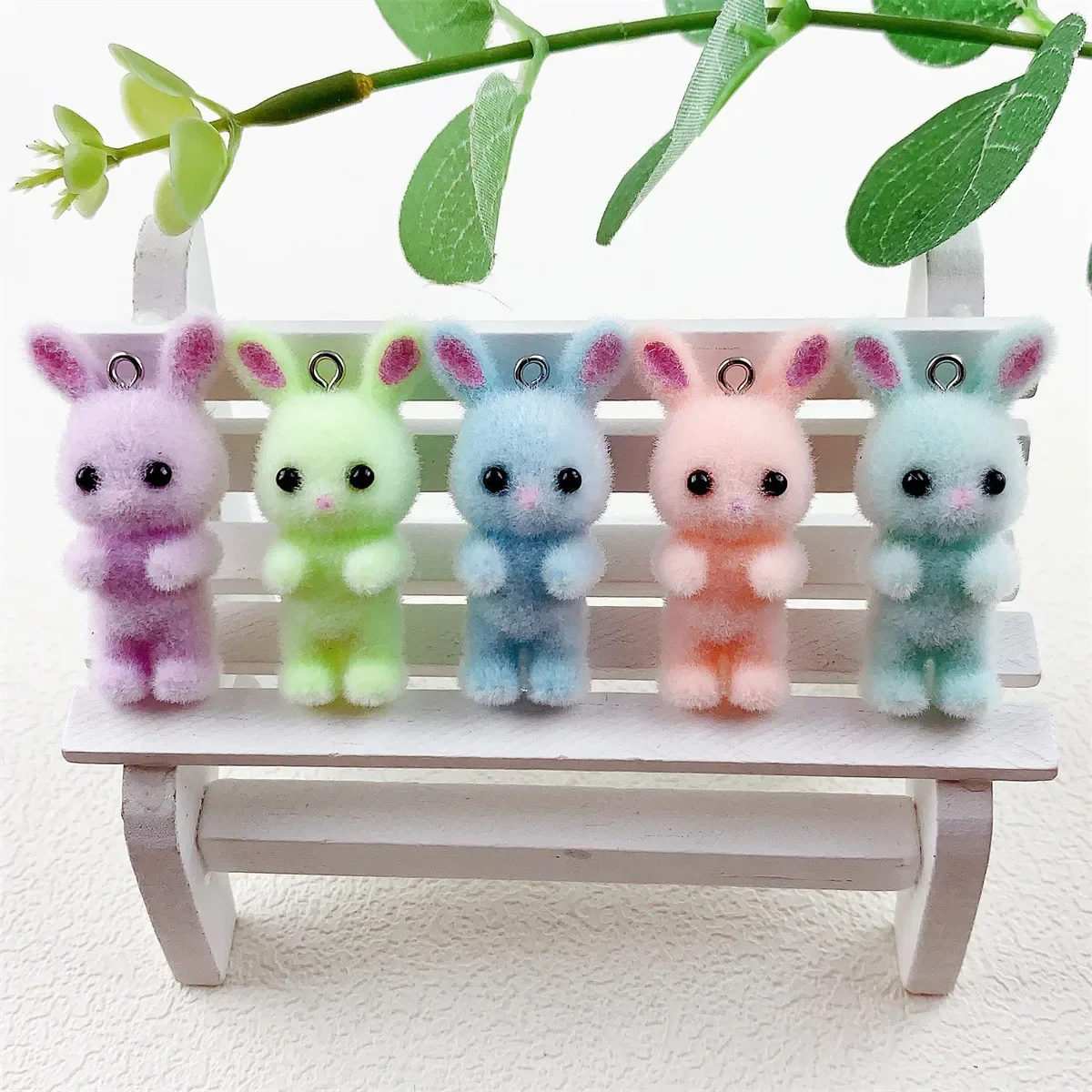 

30Pcs 3D Cute Colorful Flocking Rabbit Charms Cartoon Plush Animal Resin Pendant For Keychain Earring DIY Crafts Jewelry Make