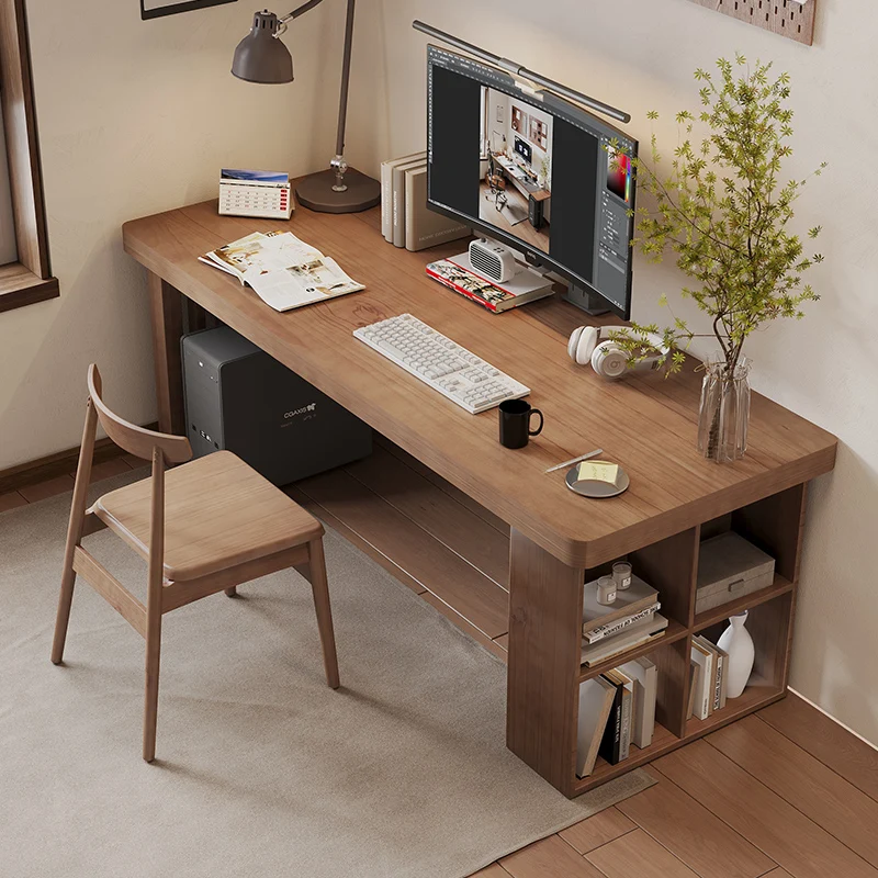 

Nordic solid wood long table bookcase integrated workbench home bedroom learning office computer desk