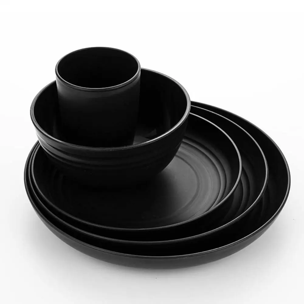 

16 шт. Небьющийся набор столовых приборов из пшеничной соломы, многоразовые сервизы, 4 набора посуды для вечеринок, черный/бежевый, пластиковые наборы столовой посуды