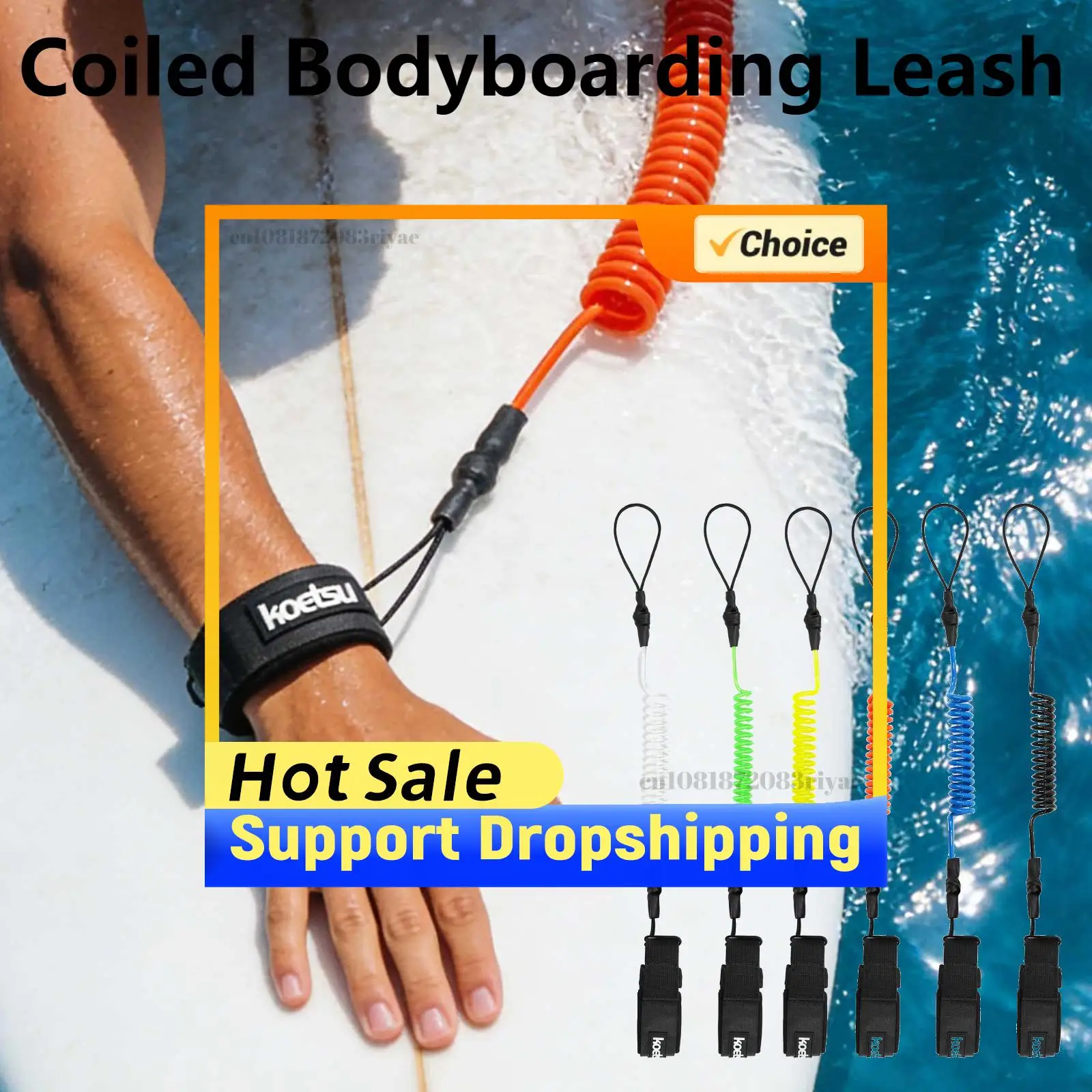 Surf-Sicherheitsleine mit Spiralseil und Haken für Bodyboarding bei Kleinen bis Mittleren Wellen, SUP-Leine für Training und Übungen