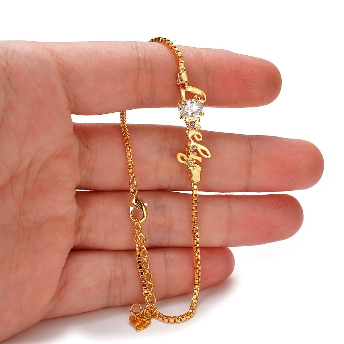 

New AU999 Gold Bracelet 24K Real Gold Women's European and American Popular Women's Letters LOVELY Diamond Bracelet