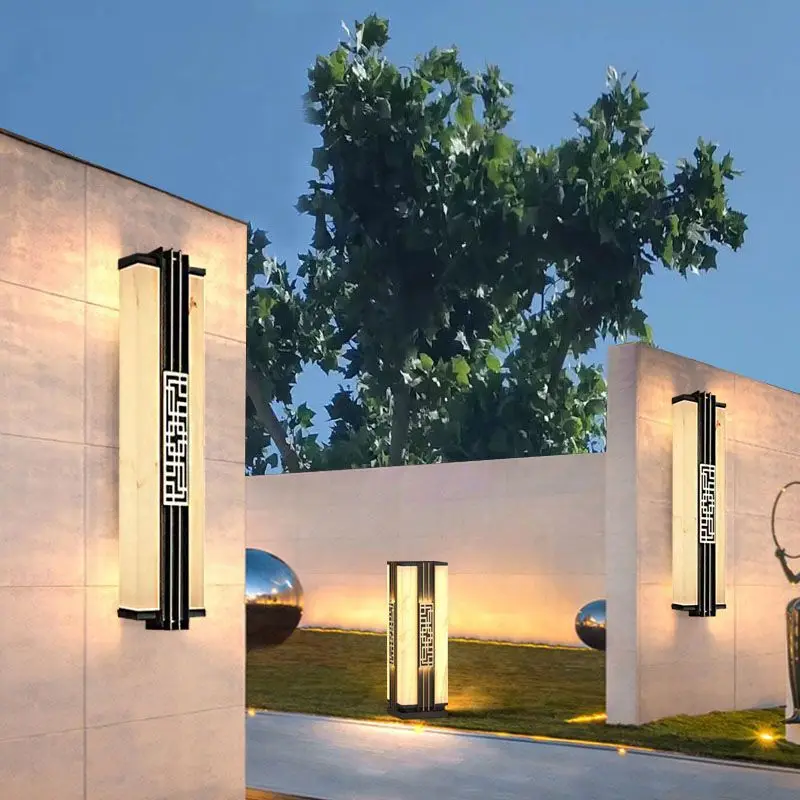 

Современный светодиодный уличный водонепроницаемый настенный светильник, новый китайский стиль, простой настенный светильник с имитацией мрамора, освещение двери двора отеля, виллы