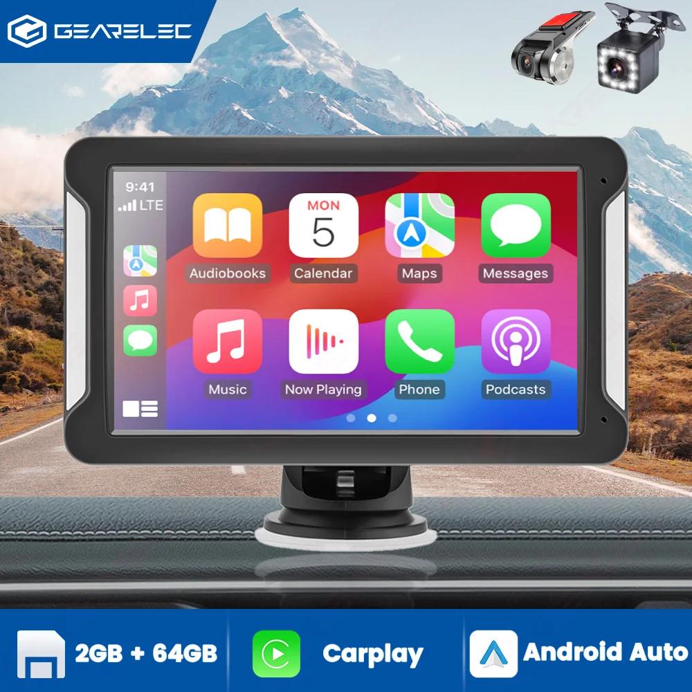 Gearelec Car Radio Multimedia Video Player Wireless CarPlay Android Auto 7inch Touch Screen With USB AUX FM For Rear View Camera