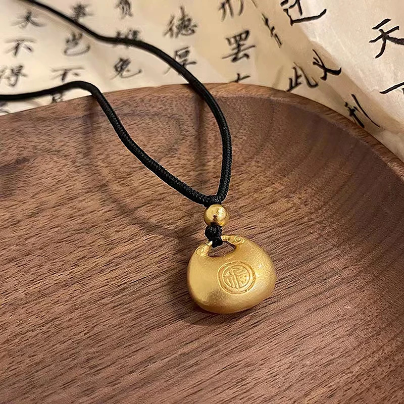 Ethnic Style Xiaopangfu Long Life Lock Pendant Gift Gold Lock Middle Age Necklace Pendant