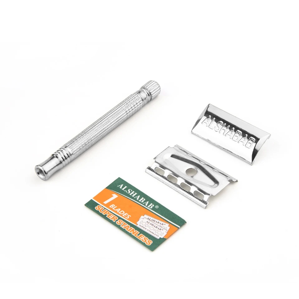 ALSHABAB Stainless Steel Safety Razor Set for Men Barber Manual Shaver Hair Beard Remove Double Edge Rasoir with 1 Piece Blade