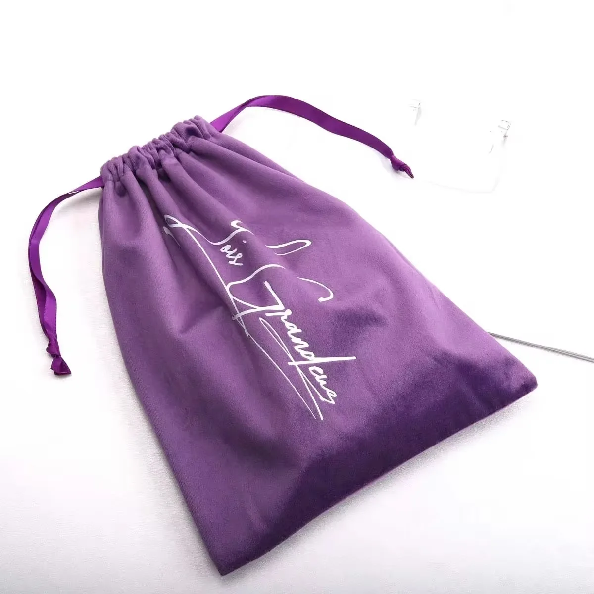 Custom Logo Printing Purple Velvet Shoe Hair Dryer Packaging Dust Bag Luxury Soft Drawstring Flannel Gif Storage Pouch