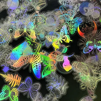 10/30/50/100 sztuk naklejki holograficzne estetyczny motyl przezroczysty ręczny konto dekoracyjne DIY biurowe naklejka ścienna na telefon