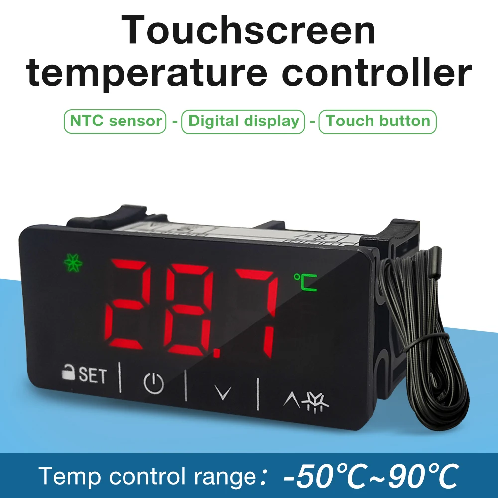 สวิตช์เทอร์โมสตัทเซ็นเซอร์ NTC พร้อมหน้าจอ LCD ควบคุมอุณหภูมิแบบดิจิตอล ควบคุมด้วยระบบสัมผัส สำหรับระบบทำความเย็น