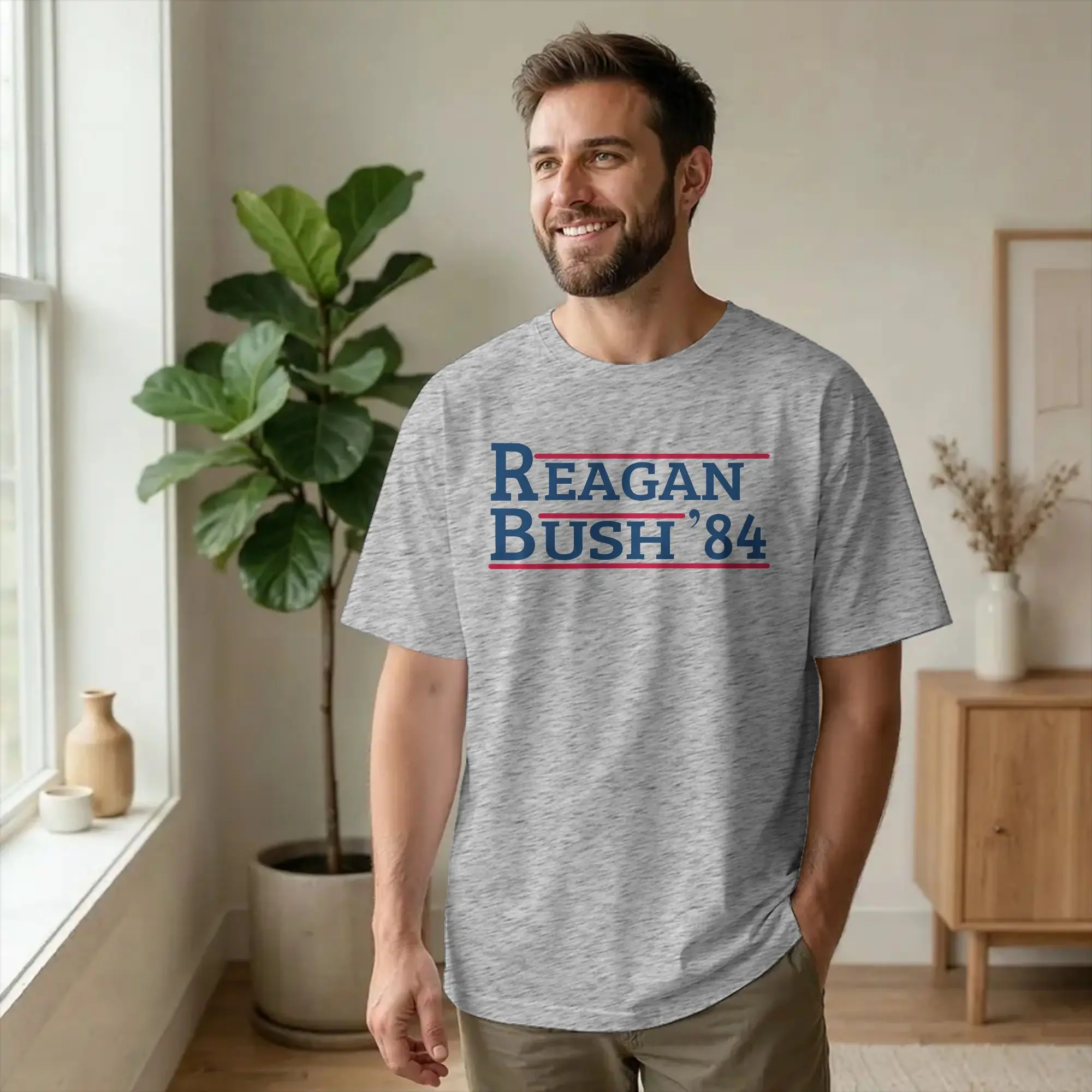 Men Women Reagan Bush 84 T Shirts Law and Order Pure Cotton Tops Vintage Short Sleeve Crewneck Tees Summer T-Shirts