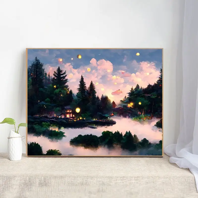 Decompression DIY Digital Oil Painting Chinese Style Landscape Series Decoration Paint By Number with Frame