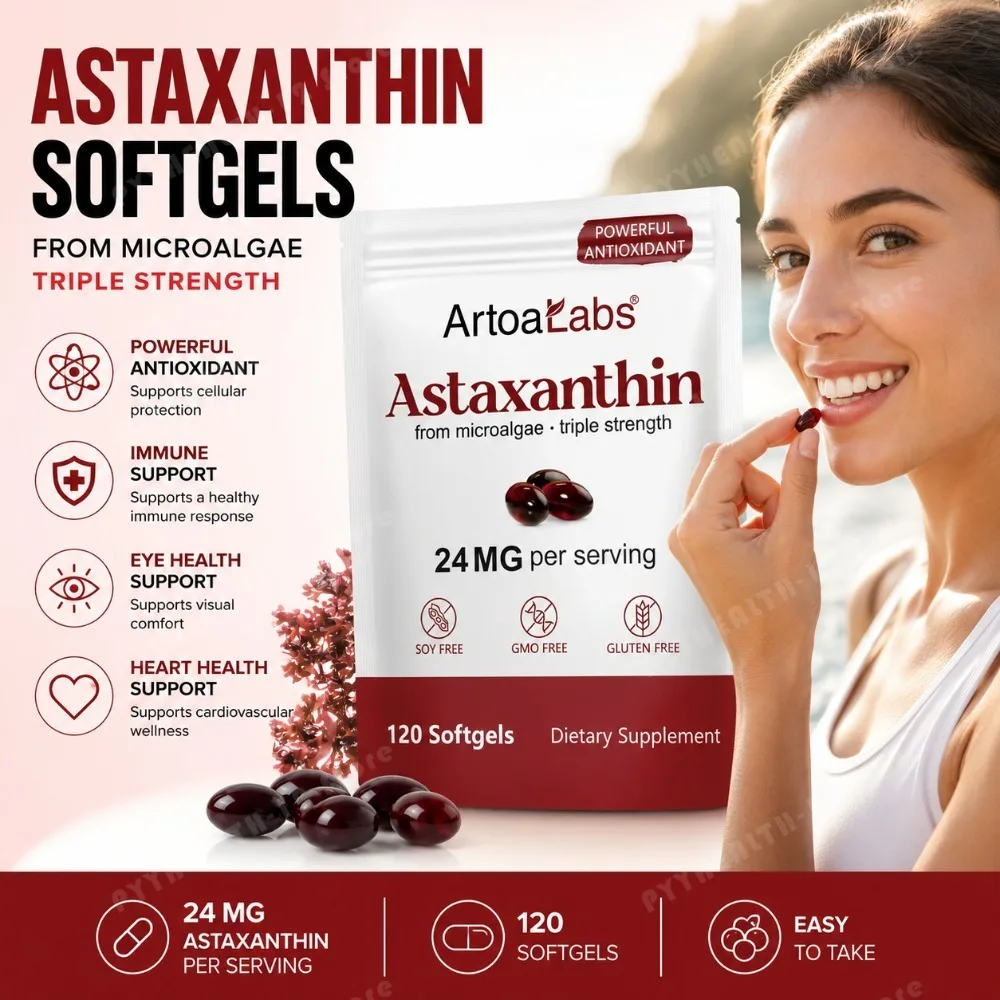 Astaxanthin Softgels 24mg Triple Strength Powerful Antioxidant Eye Health Support Microalgae Soy Free Gluten Free 120 Count