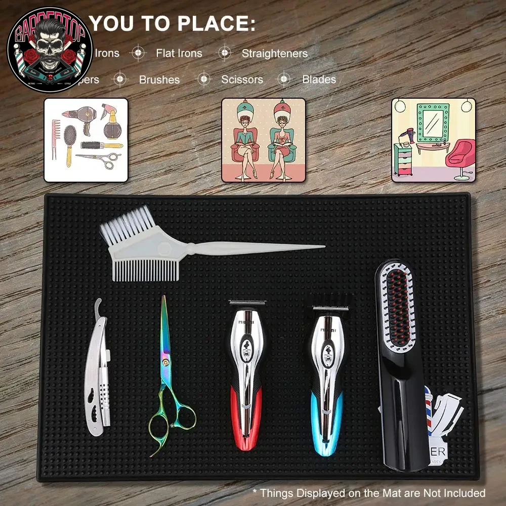 

Barbershop Non-Slip Soft Silicone Storage Mat Electric Clippers Scissors Combs Heat Insulation Display Pad Salon Tools Supplies