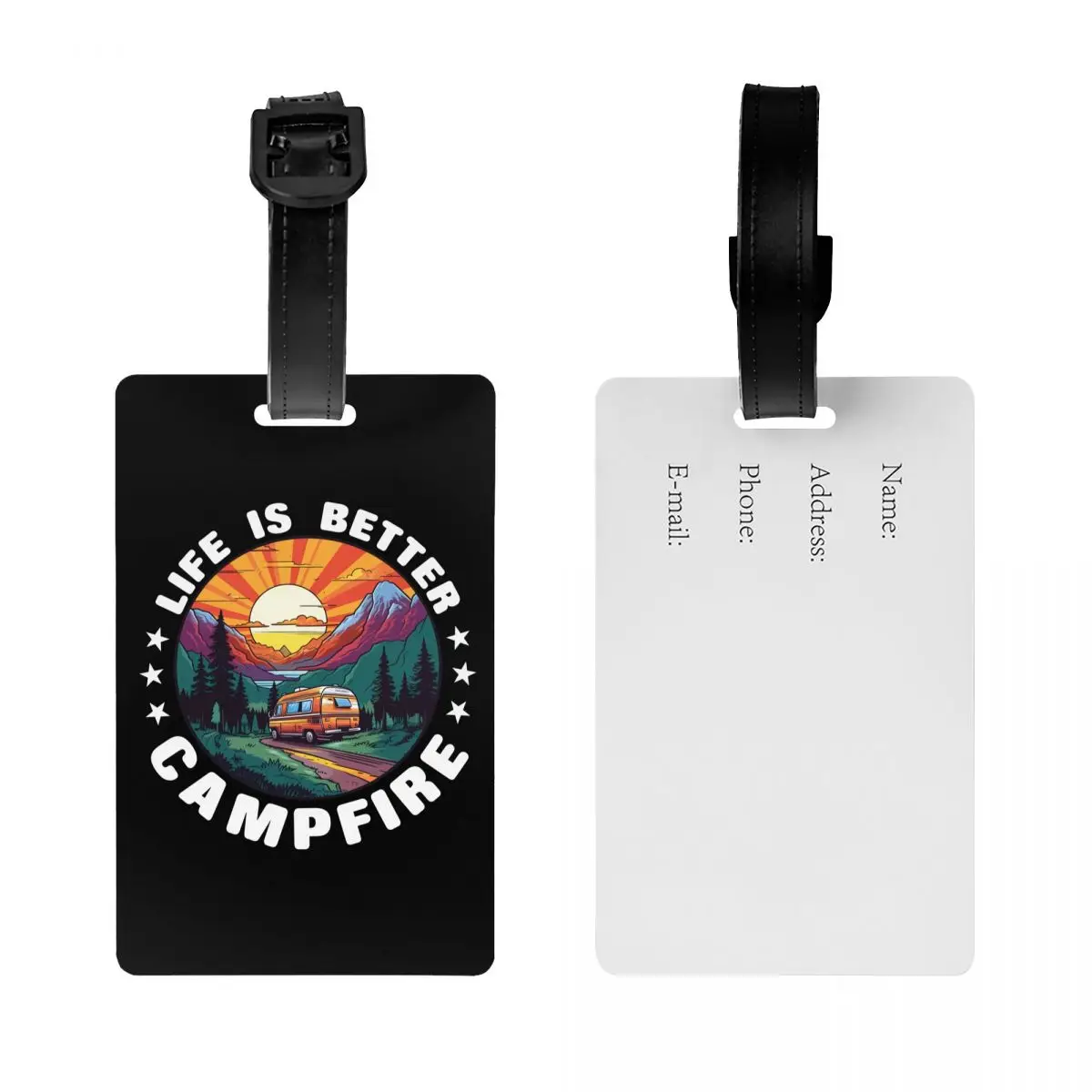 Custom Mountain Campers Adventure Camping Luggage Tag Privacy Protection Baggage Tags Travel Bag Labels Suitcase