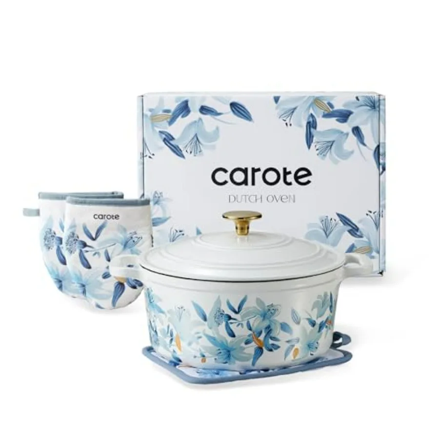 

Enameled Cast Iron Dutch Oven Pot with Lid 5 QT for Sourdough Bread Baking Braising Stews Roasting Dual Handles All Stovetop Co