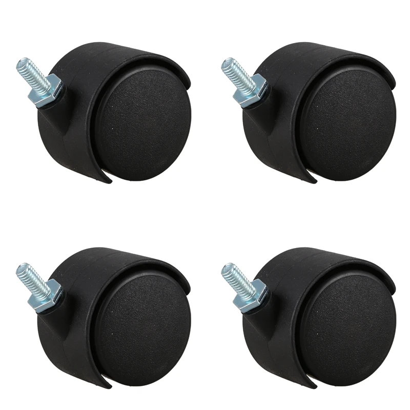 4X 6Mm Threaded Stem 40Mm Dual Wheel Rotatable Caster Black