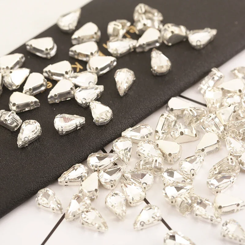 RESEN Sell at a loss 5X8/6x10//8x13mm Sliver Claw Teardrop Crystal Stones Flatback Glass Strass For Diy Garment Accessories