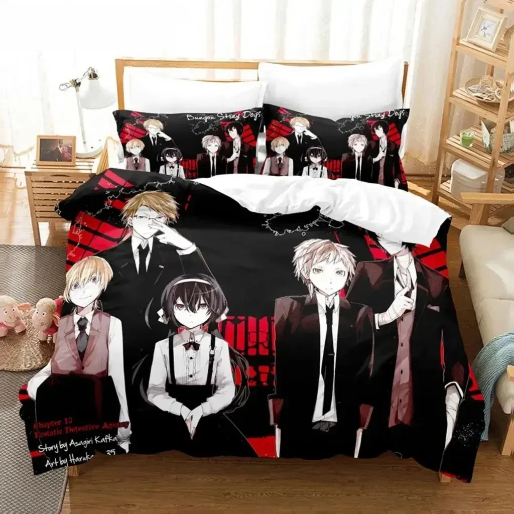 Anime Bungo Stray Dogs Quilt Cover Bedding Set,Children's Soft Bed Cover,Single Double Full King Bed King Bed Set
