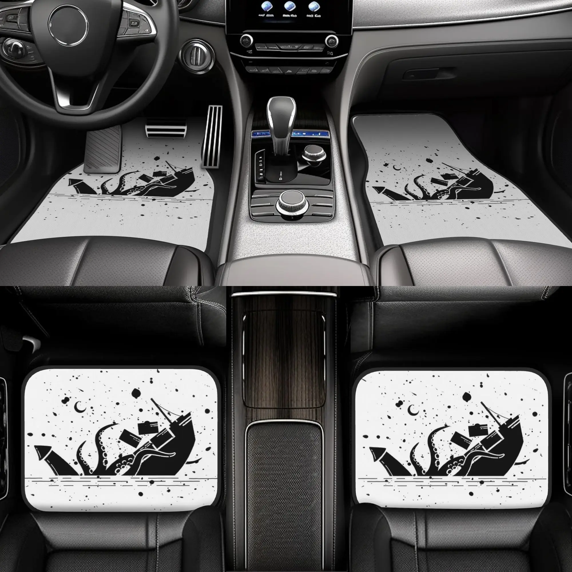 4pcs Let'S Get Kraken Octopus(96) Kraken Octopus Ocean Car Floor Mats,Durable Polyester Fiber,Fit For Cars,Ideal Gift, Vehicle I