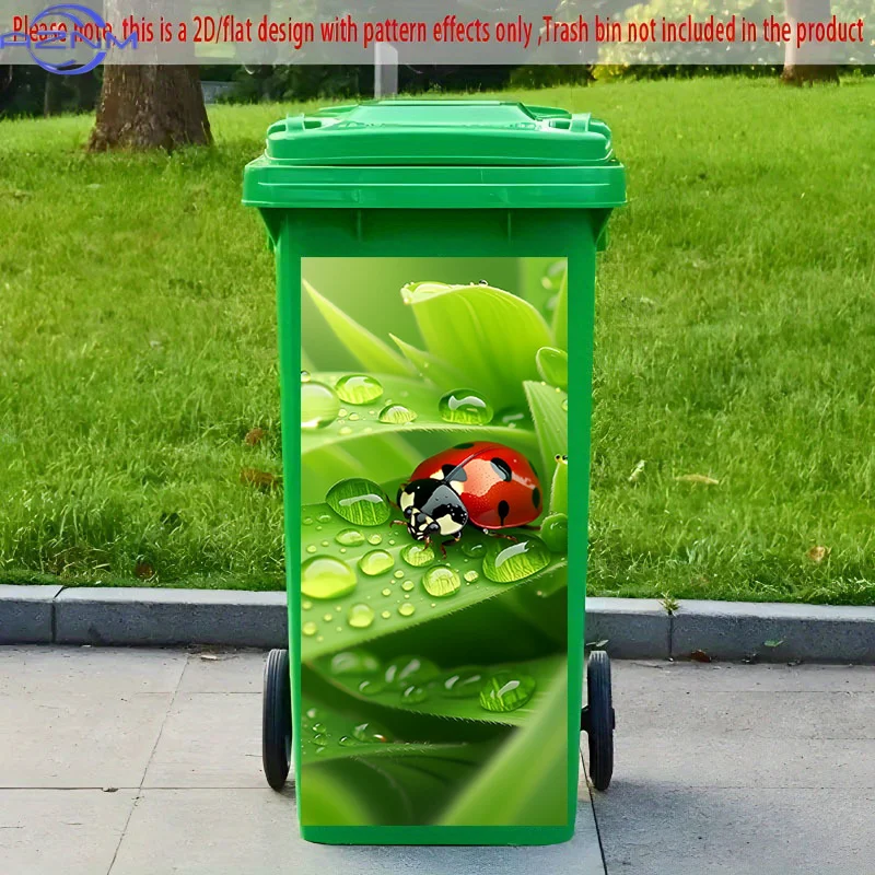 [2D Flat Printing] 1pc 2D Pattern Printing Kitchen Trash Can Sticker X Cm Morning Dew Ladybug Perch Leaf Theme Kitchen Home De