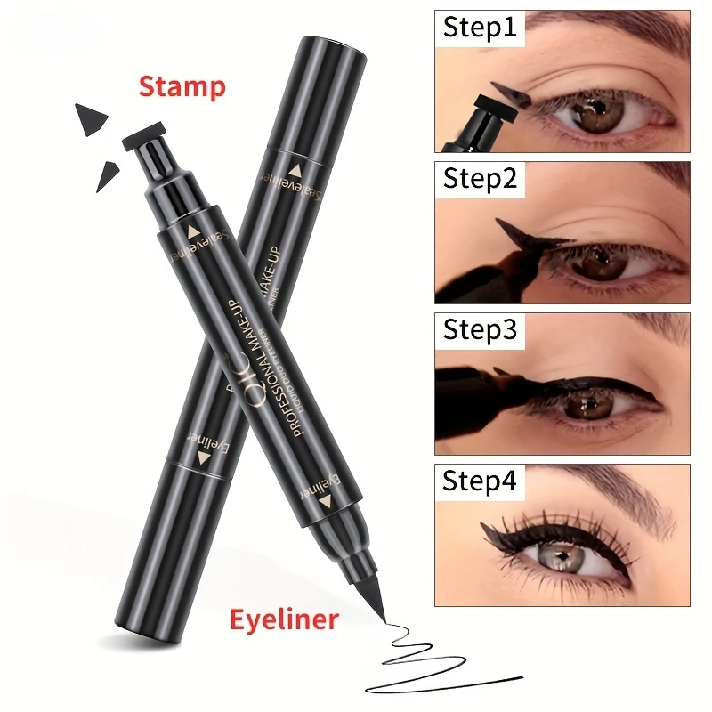 Waterproof and Smudge-Proof Double-Headed Seal Eyeliner Pen for Triangle Wing and Charming Tail Makes