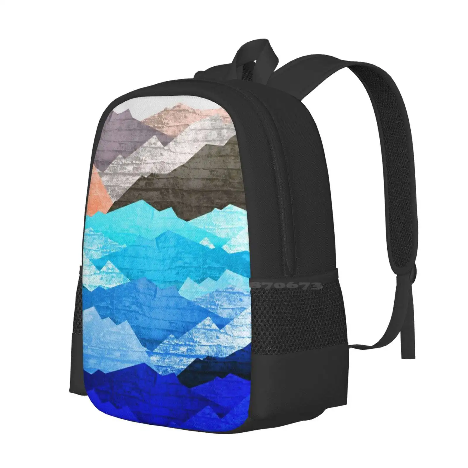 The Mountains And The Sea Teen College Student Backpack Pattern Design Bags Waves Hills Mountain Range Vector Texture Stone