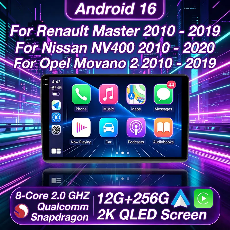 10“ Android 16 CarRadio For Nissan NV400 Opel Movano Renault Master III 3 2010 - 2019 Multimedia 4G+WIFI Auto Carplay Stereo DSP