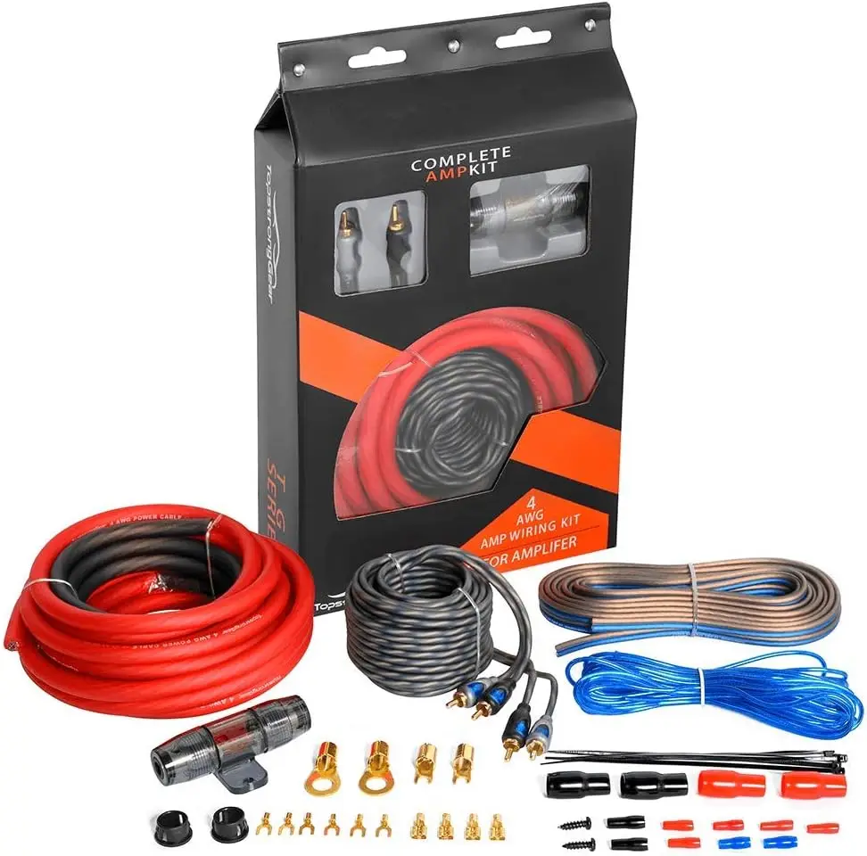 

4GA Amp Kit - 4 Gauge AWG Car Audio Amplifier Wiring Kit with 20ft Cables, Fuse Holder, RCA & Speaker Wire