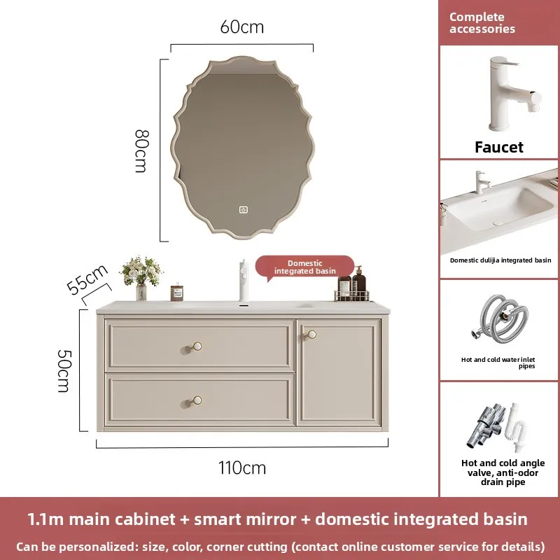 Modern Home Use Floating Bathroom Vanity With LED Smart Mirror And Water-Resistant Lacquered Carcase Ceramic Basin
