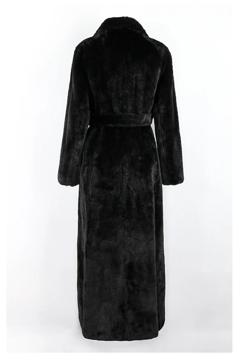 Nerazzurri Winter Extra Long Purple Black Thick Warm Soft Fluffy Faux Fur Coat Women Sashes Double Breasted Furry Overcoat 2022