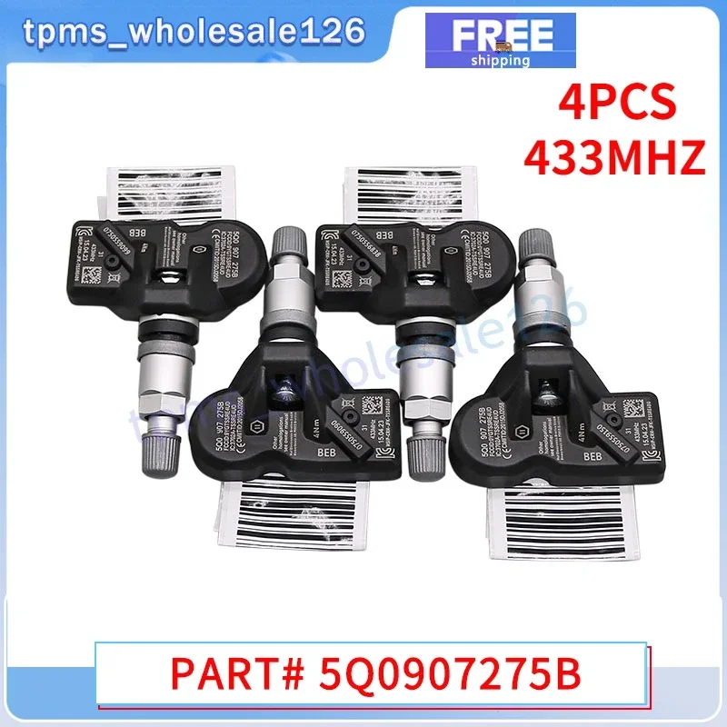 433MHZ TPMS 5Q0907275B ل 2018-2025 أودي A6 Allroad A7 Q3 RS7 2009-2012 فولكس فاجن جولف Eos مراقبة ضغط الإطارات الاستشعار 4 قطعة