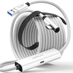 Upgraded 2-in-1 Link Cable for Oculus Meta Quest 3S/3/2/ Pro, 2-in-1 High-Speed 5Gbs USB3.0 to USB-C Data Cord for VR Headset