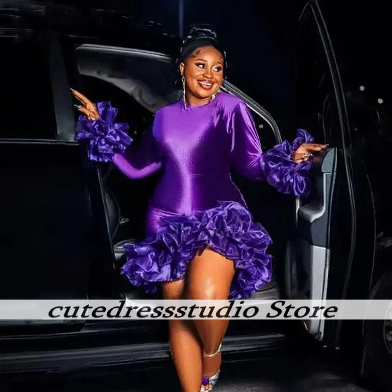 

Ruffles Tiered Mini Aso Ebi Birthday Party Dress With Long Sleeves Robes De Cocktail Purple Velvet Cocktail Dresses Customized