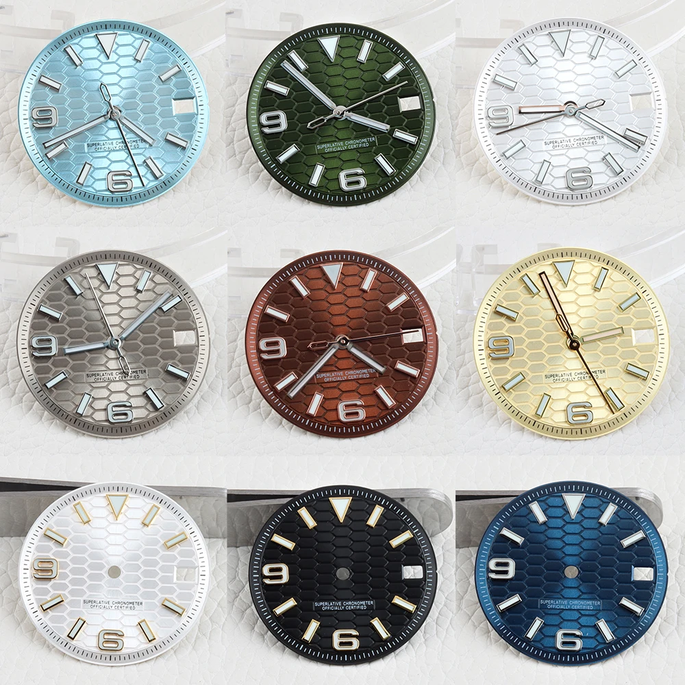28.5mm NH35 Dial Fit Land-Dweller Watch Dial Face Blue Luminous Dial Hands Watch Replacements Accessories For NH35/NH36 Movement