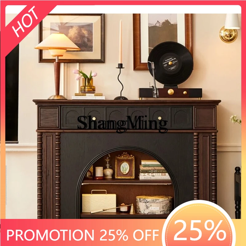 

SM Solid Wood Fireplace Decorative Cabinet Vintage Style Entryway Living Room Integrated Storage Cabinet