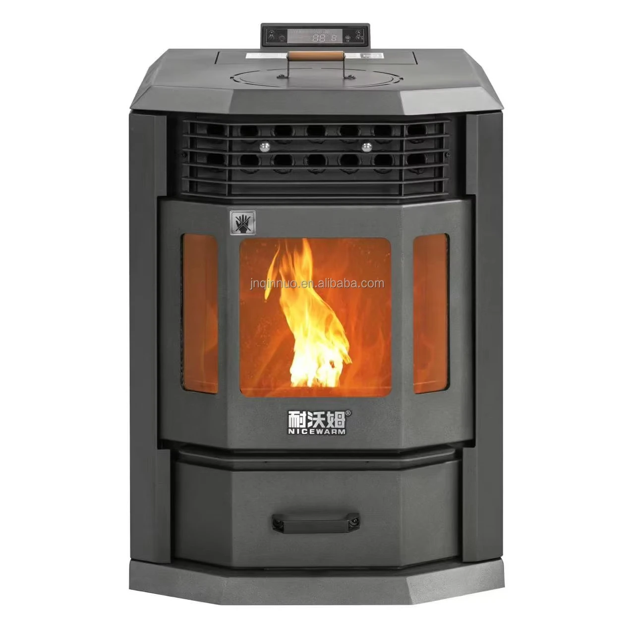 High Performance Freestanding Cylindrical Pellet Burner Stove Eco-Friendly Durable 50Kg Fuel Tank Cold Rolled Steel Bathroom