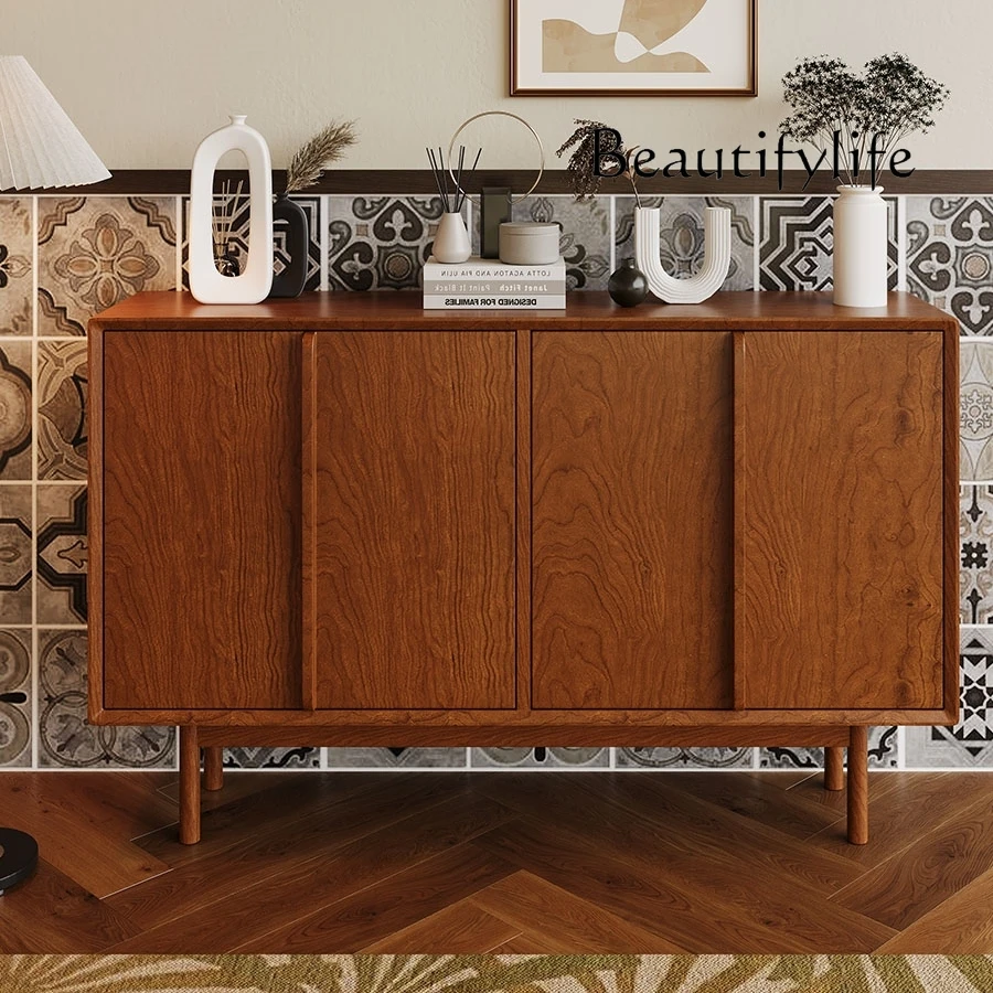 

Nordic medieval solid wood dining side cabinet simple living room wall storage cabinet wabi sandy wind log