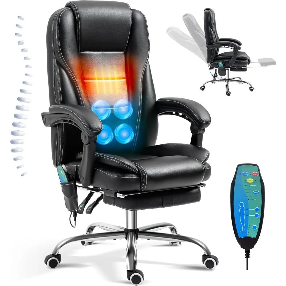 Reclining Massage Office Chair with Footrest, High Back Ergonomic Executive Chair with Heating and Vibration Function(Black)