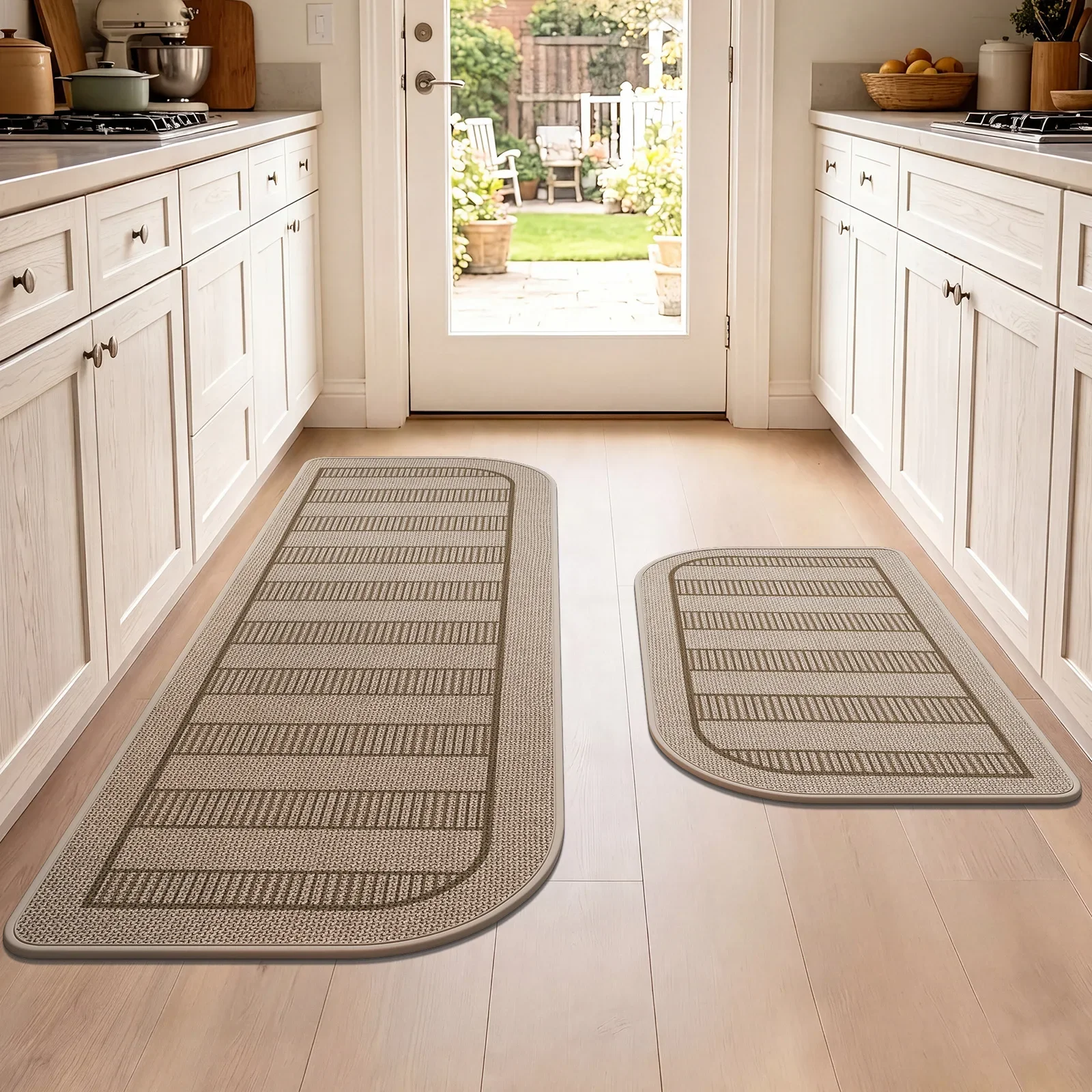 Vintage Minimalist Plaid Linen Kitchen Rug, Absorbent Oil Absorbing Long Floor Mat, Dirt Wear Resistant Non Slip Door Mat