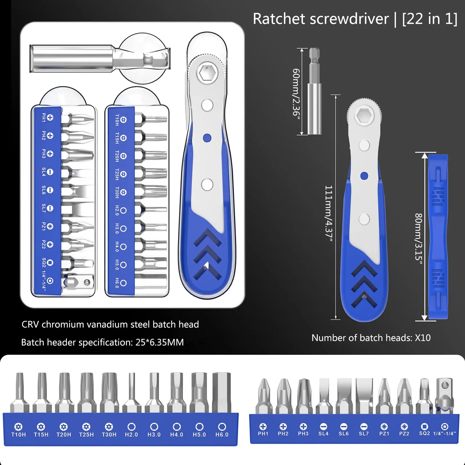 22 In 1 Positive Negative Dual-purpose Ratchet Wrench Screwdriver  Set Slotted Hexagon Driver Multifunctional Repair Tool Kit14