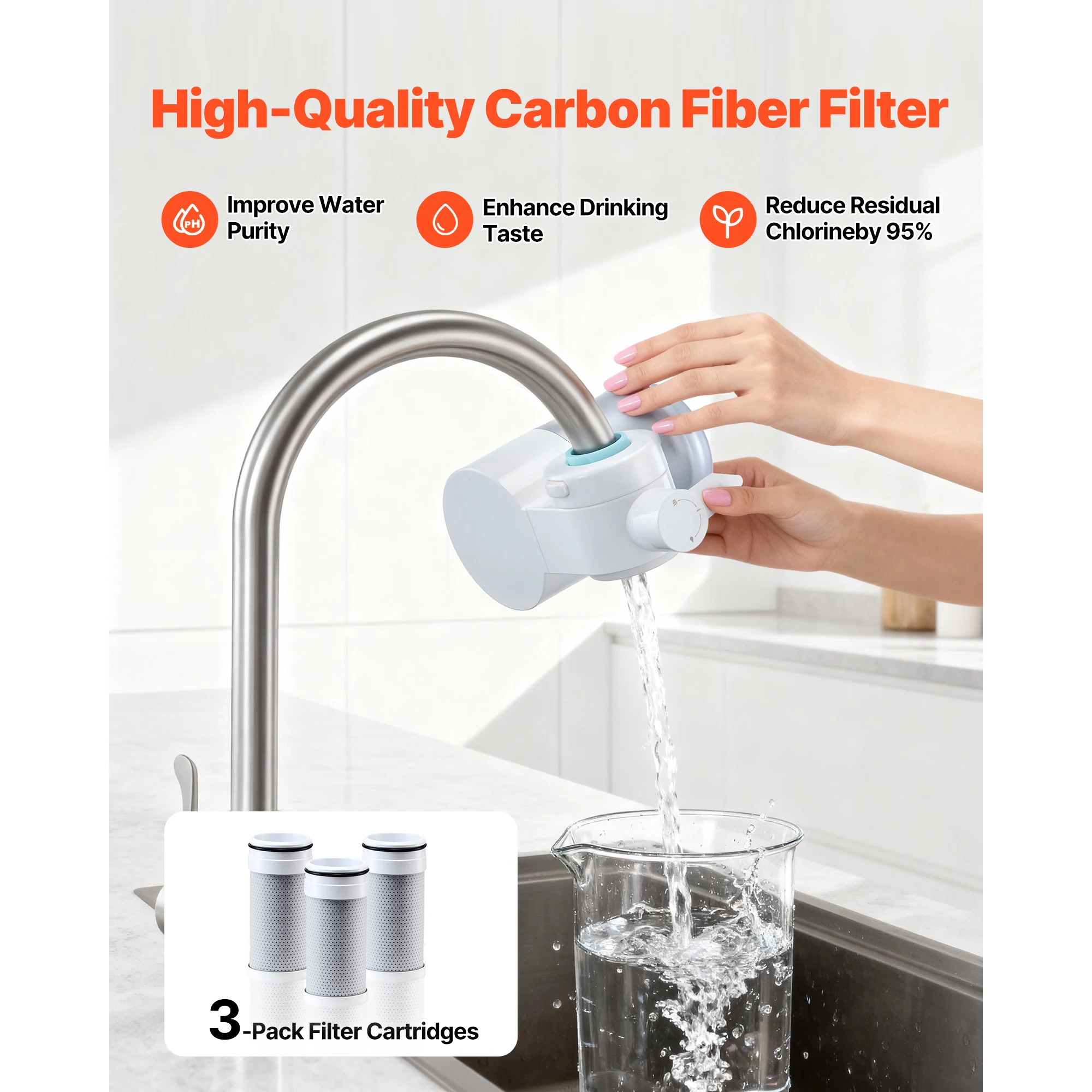 SucceBuy Faucet Filter Replacement 2/3-Pack Water-Filter Cartridge High-Efficiency Filtration 3-Month Value and 317 Gal Lifespan